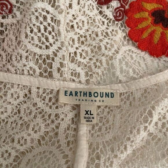 Earthbound Sweater Women's XL Ivory Cardigan Tie Fairy Cottagecore Embroidered - Picture 7 of 9